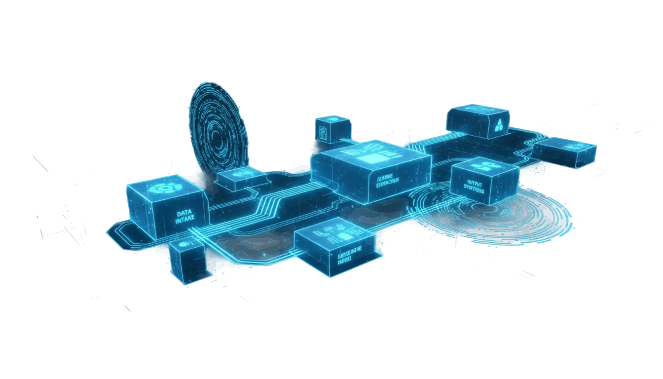Isometric hologram of a compliance data pipeline linking intake, storage and encryption nodes
