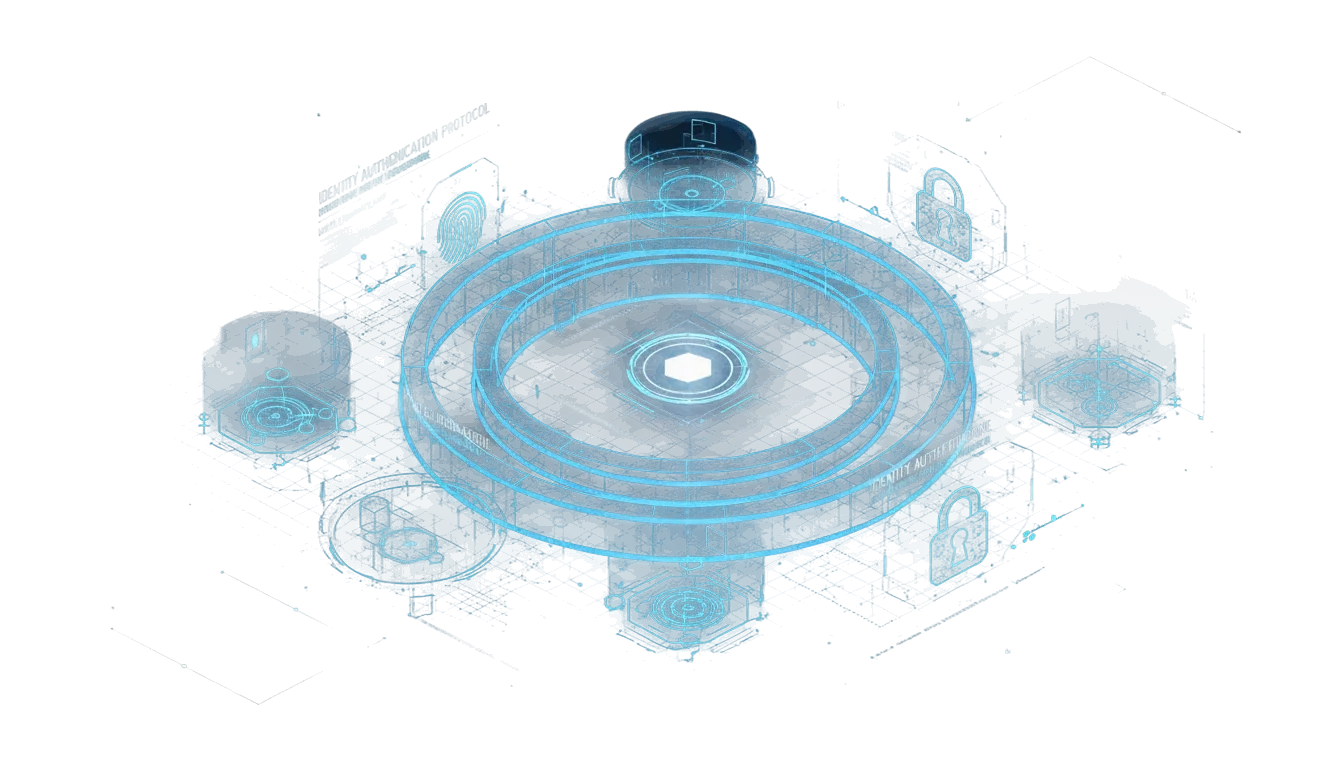 Isometric hologram of concentric governance rings linking risk, control and evidence nodes